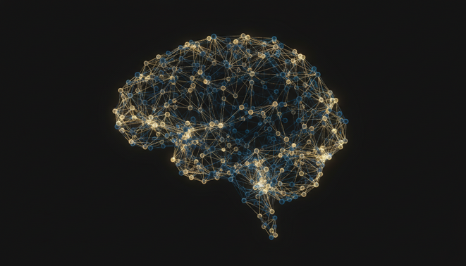 Abstract digital art of glowing nodes and synaptic pathways representing machine sentience and AI consciousness