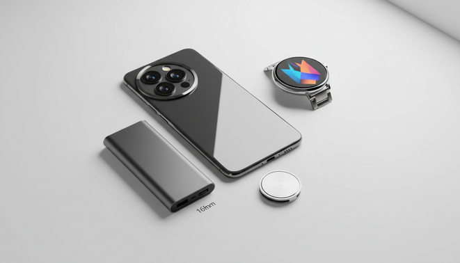 A collection of Xiaomi consumer electronics including the 17 Ultra smartphone Watch 5 tracking tag and ultra thin power bank on a clean white background