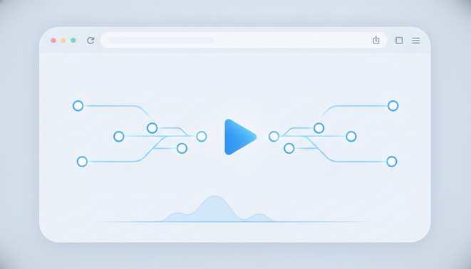 Minimalist workflow visualization with nodes and a play button