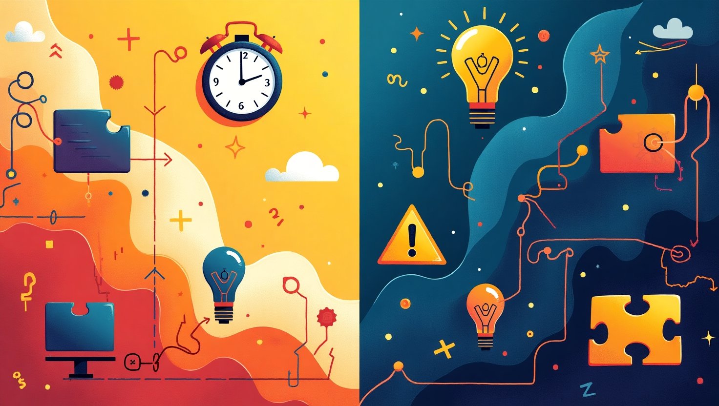 Illustration of the benefits vs. risks of Vibe Coding