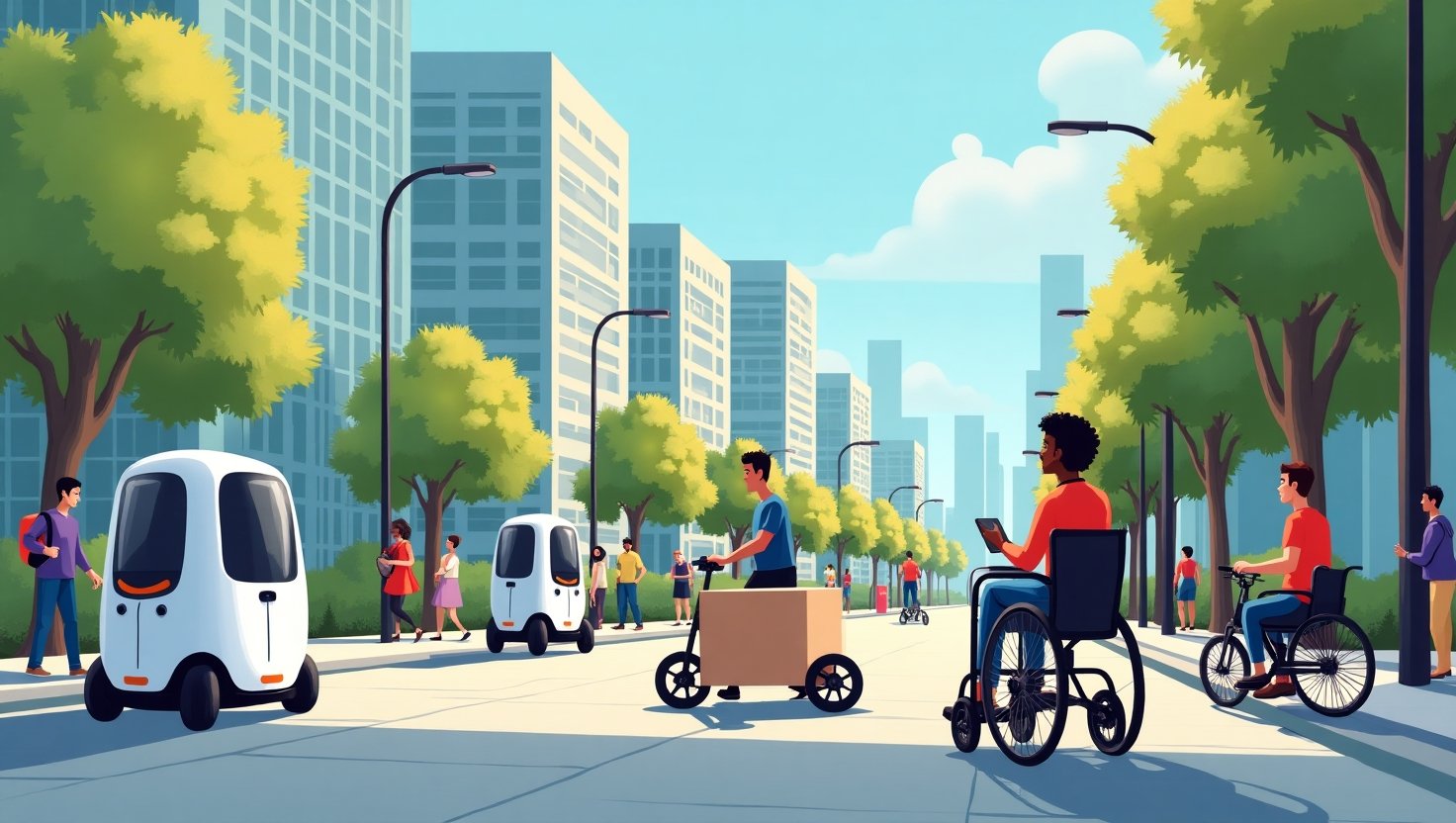 Visual representation of autonomous micromobility devices operating in an urban environment