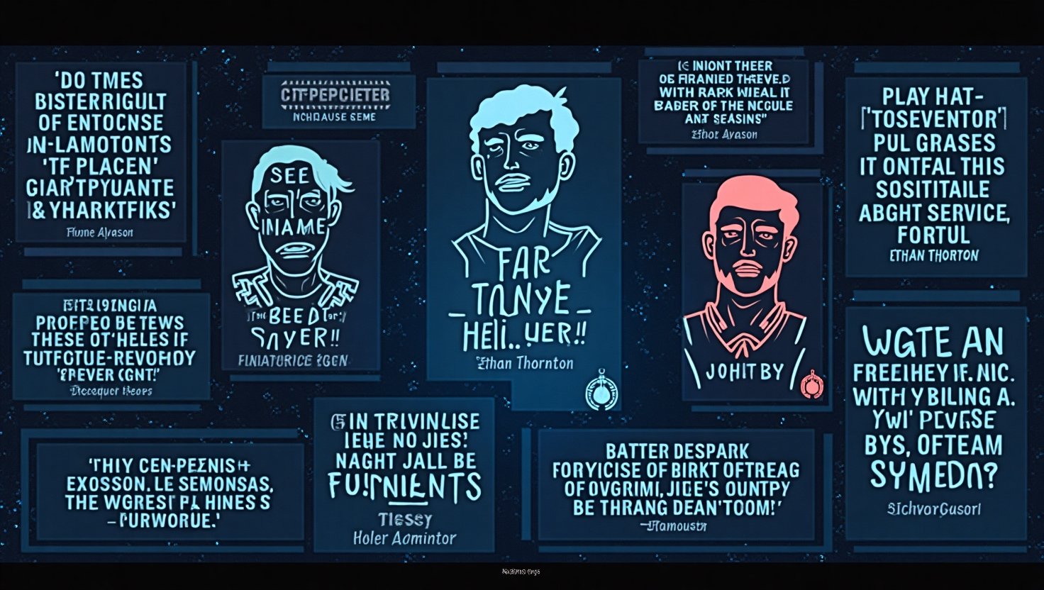 A representation of quotes from Ethan Thornton and other leaders regarding the influence of AI in defense technology, capturing a dynamic and forward-thinking atmosphere.