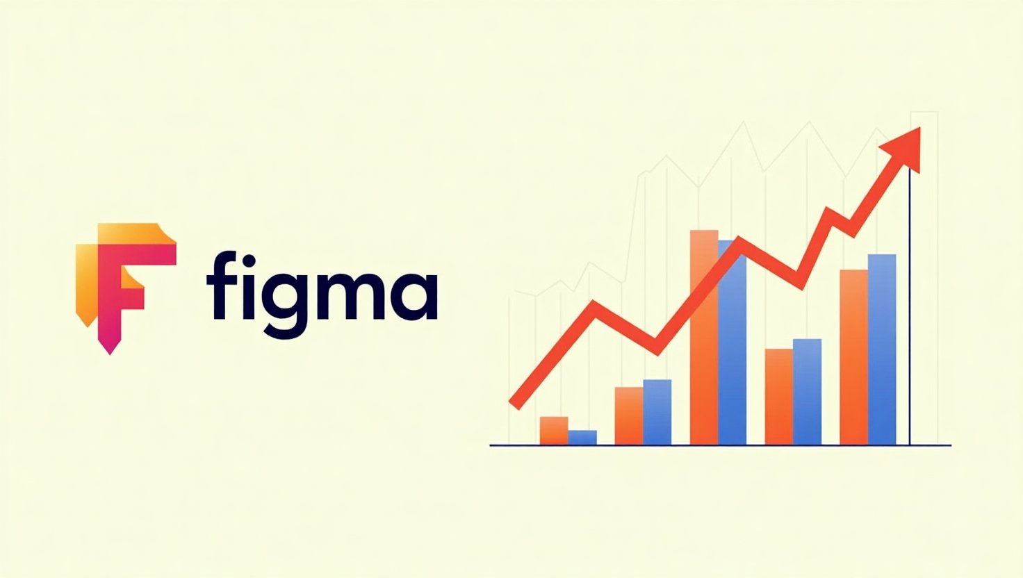 Figma logo with growth chart representing its successful IPO and market performance