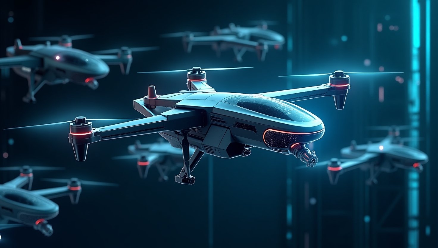 A visual representation of next-gen defense technologies illustrating the blend of AI, autonomy, and hardware.