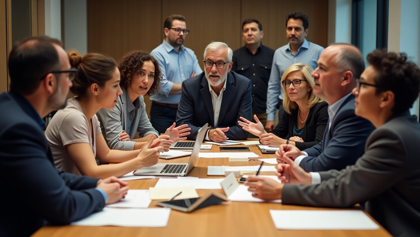 Group of scientists discussing AI ethics
