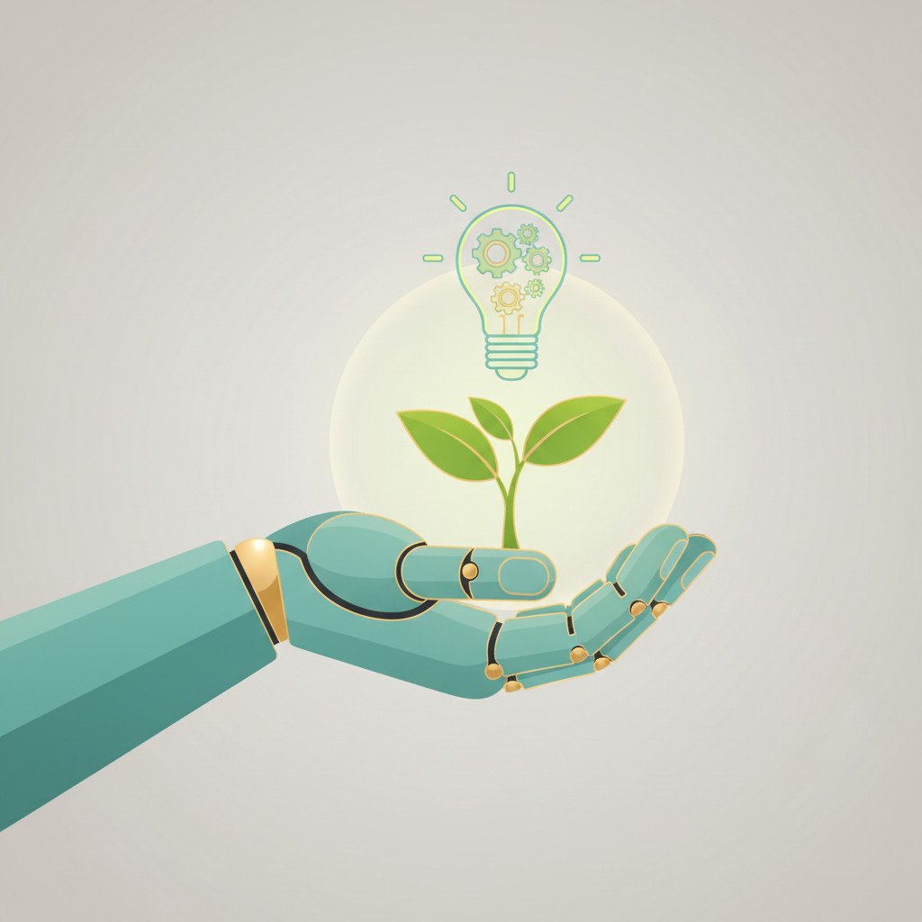 AI robot hand holding plant