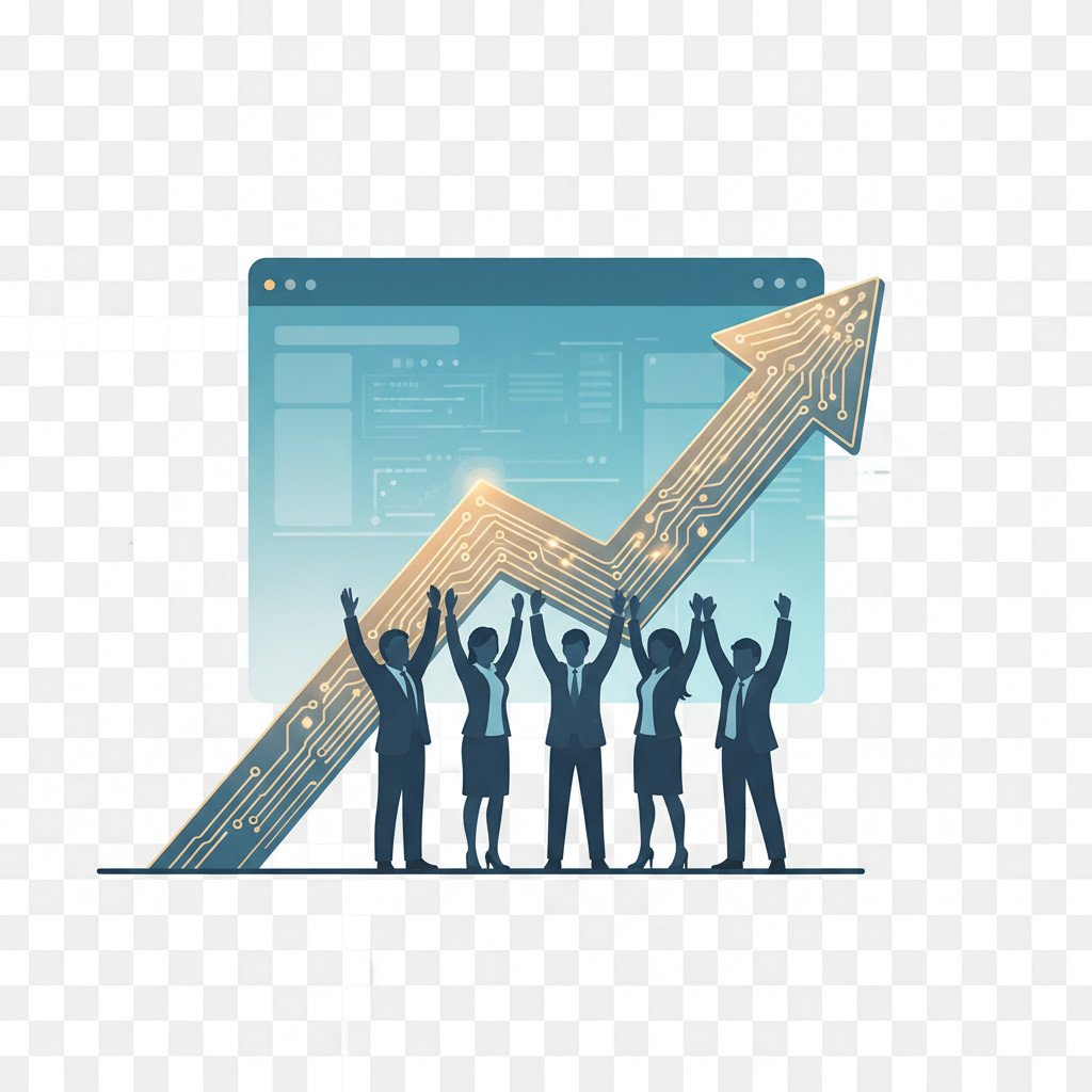 AI success upward arrow and team