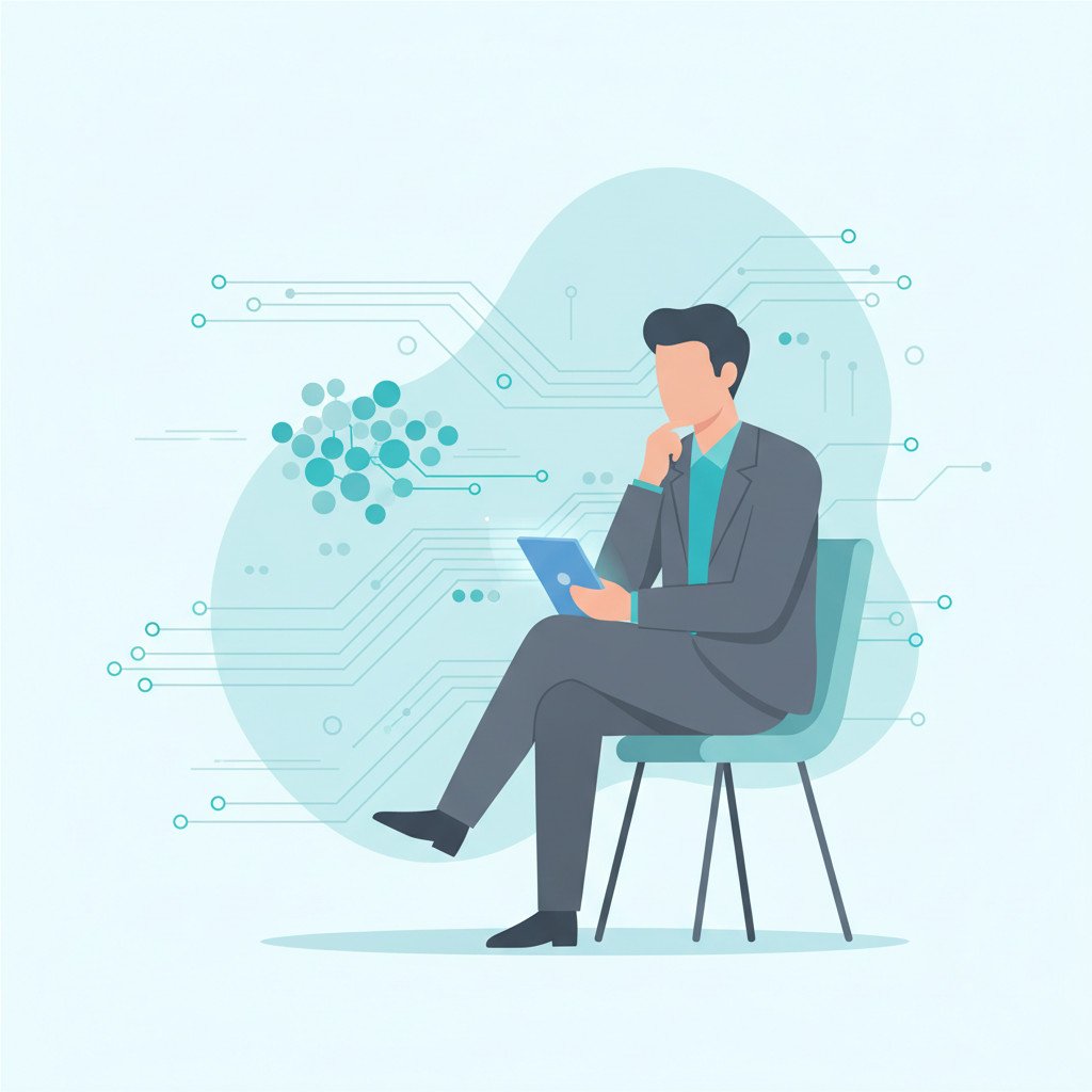 Business person pondering AI decision-making