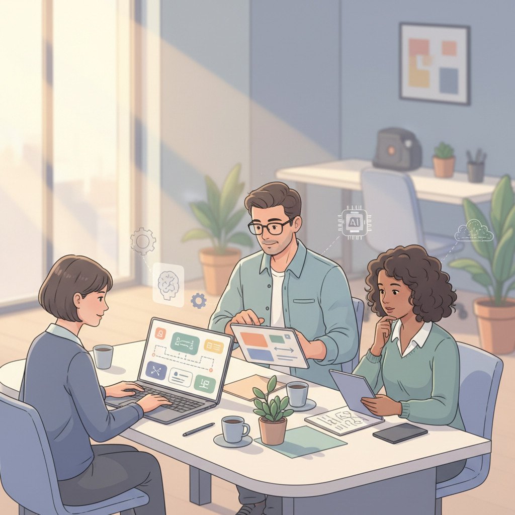 Business professionals using automation tools