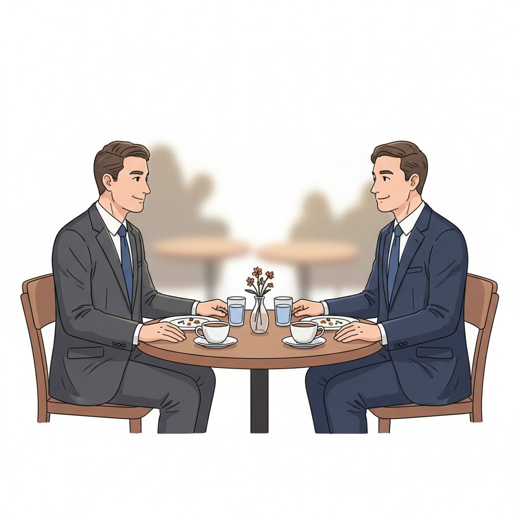 Two men having a dinner conversation