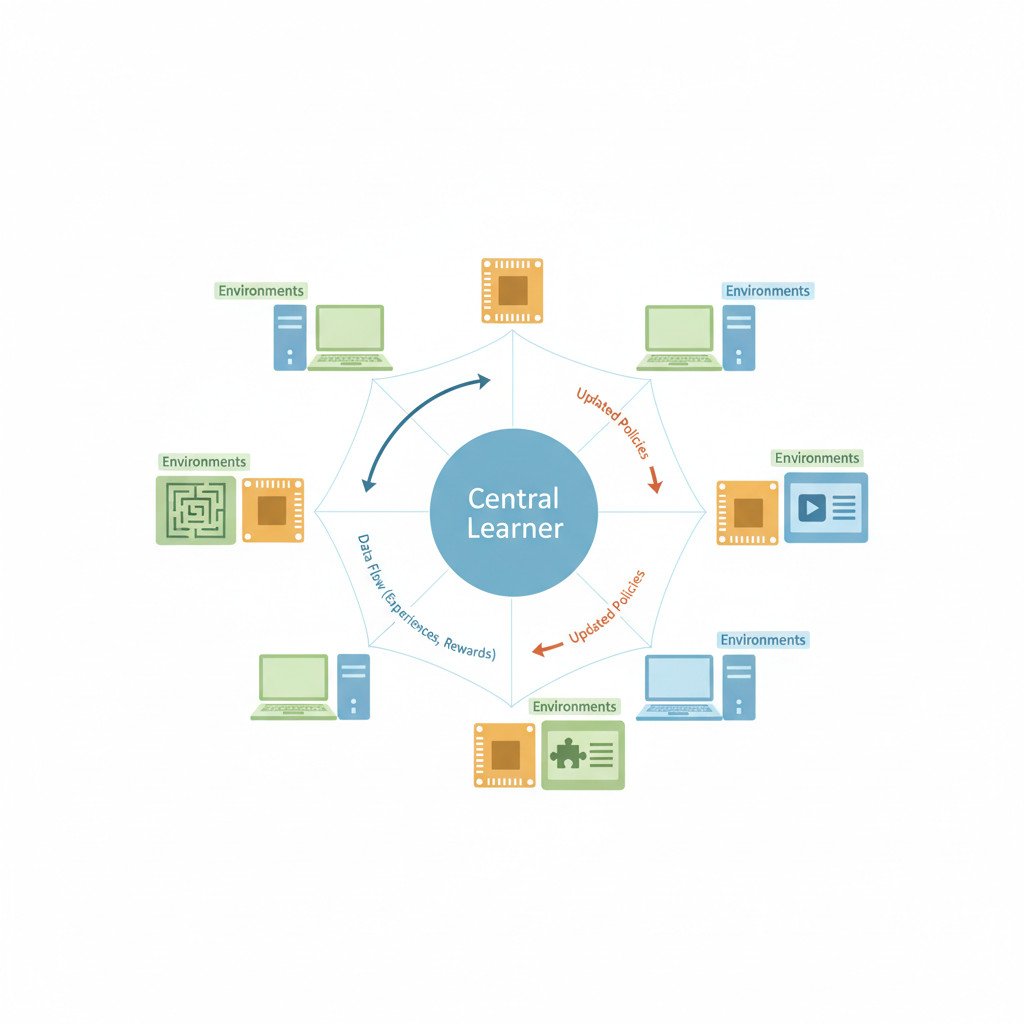 Distributed reinforcement learning concept illustration