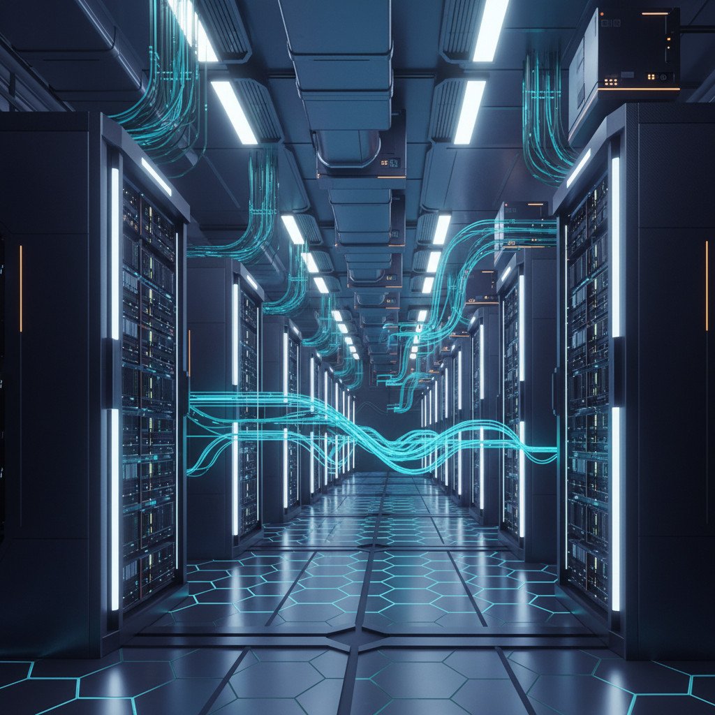 Futuristic AI data center interior