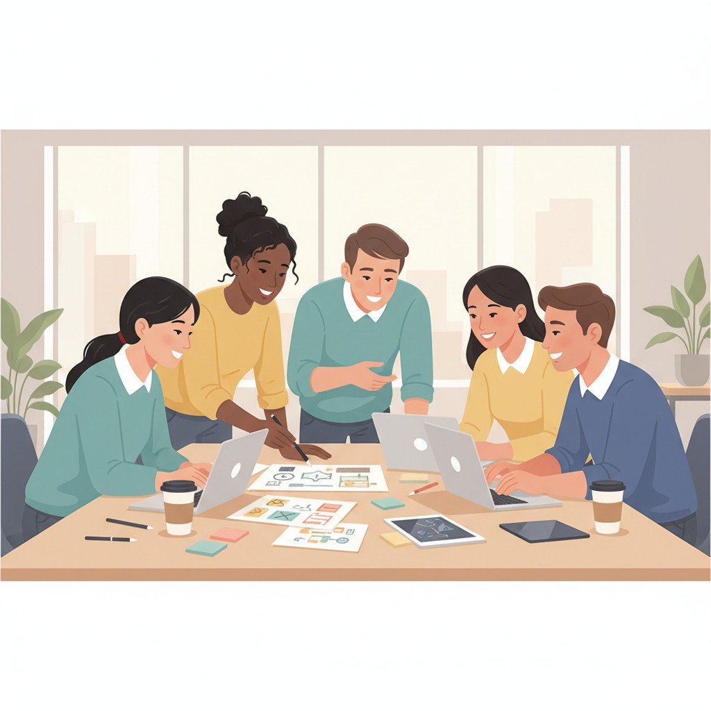 Team collaboration around a table