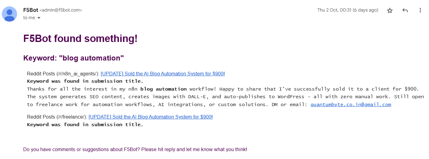 F5Bot Email Example