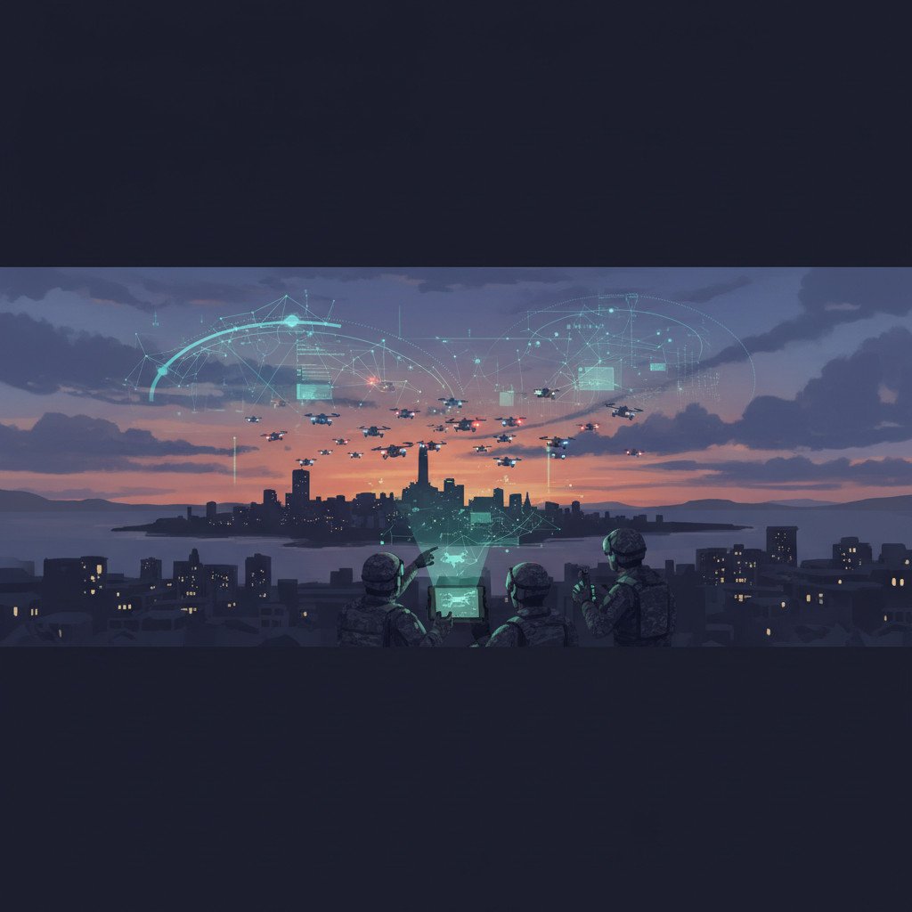 AI-powered warfare scene