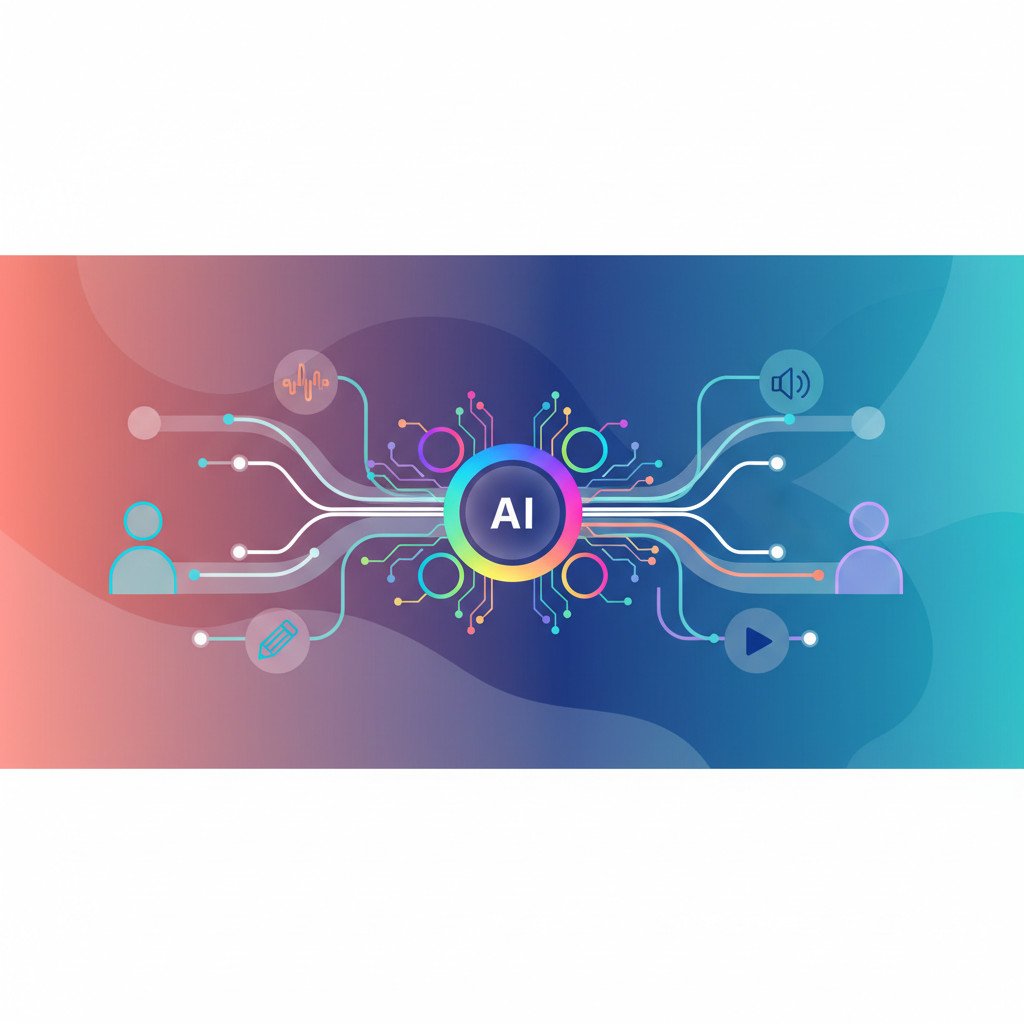 Abstract illustration of collaboration between designers and AI tools