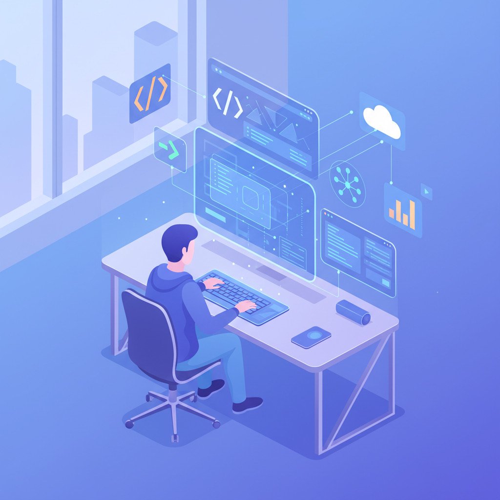 Developer interacting with multiple tutorial screens