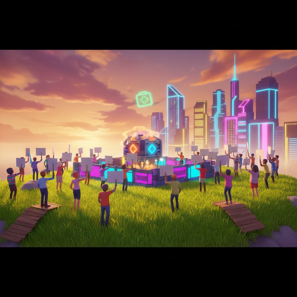 Avatars in a colorful virtual protest setting