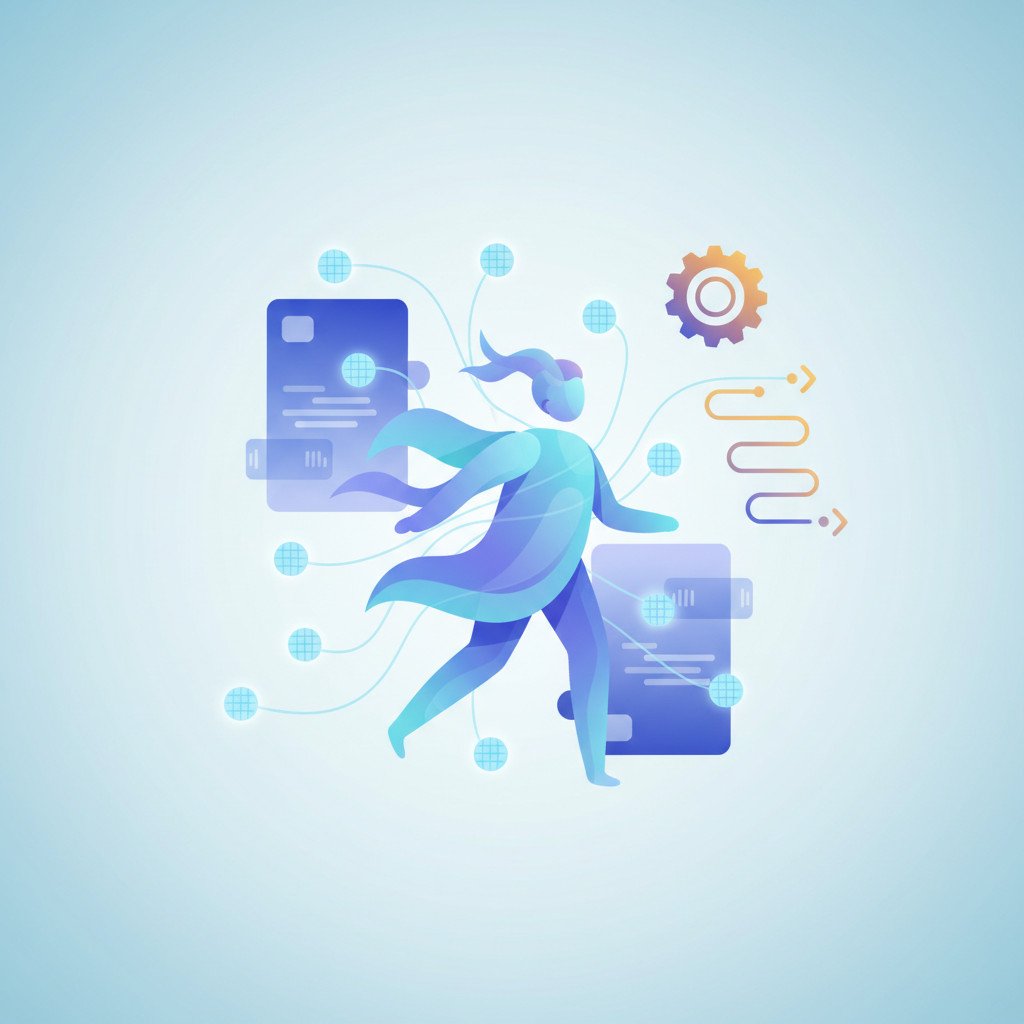 Illustration of an abstract AI agent at the center connected to glowing memory cells and neural-like connections, with layered translucent memory banks indicating episodic and semantic storage. Icons imply autonomy and planning.