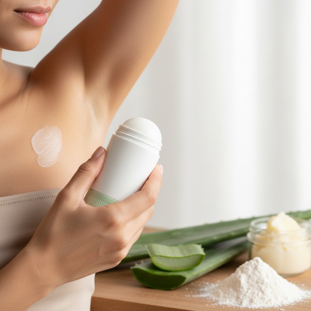 Application of natural deodorant on skin