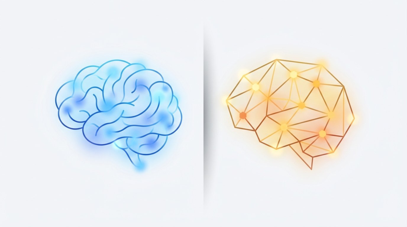 Two abstract AI model representations side by side showing contrast between ChatGPT 5.2 and Claude