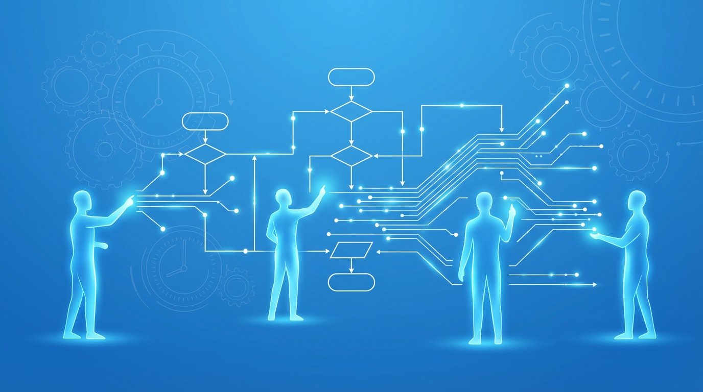 Conceptual AI agents integrated into business workflows.