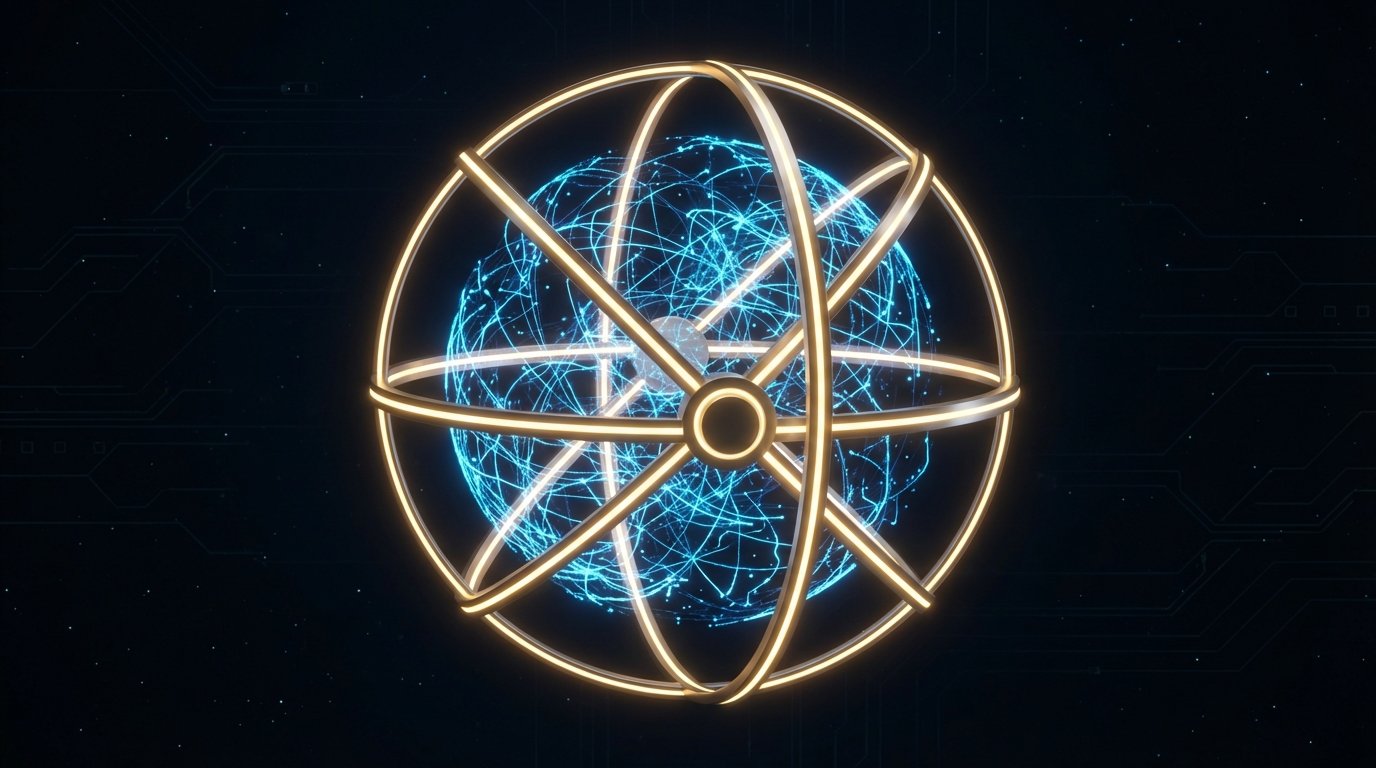 A conceptual image of a chaotic neural network being stabilized by a glowing geometric structure, symbolizing AI stability.