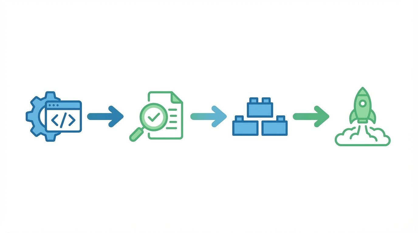 A flowchart of a CI/CD pipeline showing the stages of code commit, automated testing, build, and deployment.