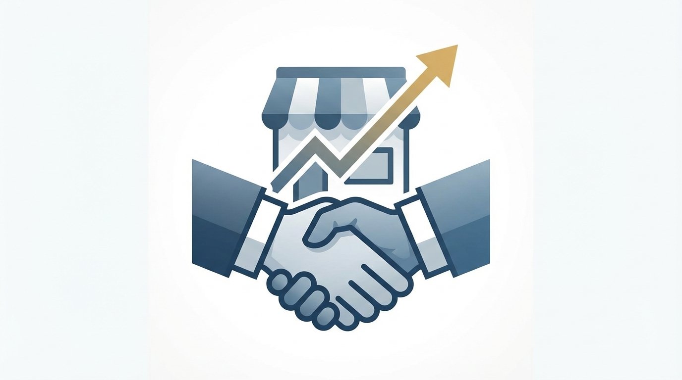 A symbolic handshake sealing a deal to acquire a small business, representing the concept of Entrepreneurship Through Acquisition.