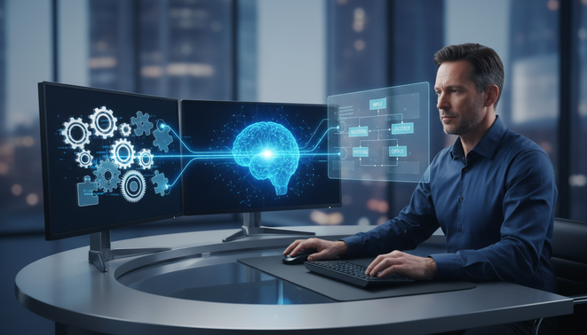 A professional software tester collaborating with agentic AI to streamline software testing workflows.