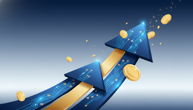 Abstract visualization of enterprise AI funding growth with geometric shapes and technology patterns.