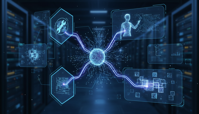 Illustration of AI driven testing workflows including self healing and agentized processes