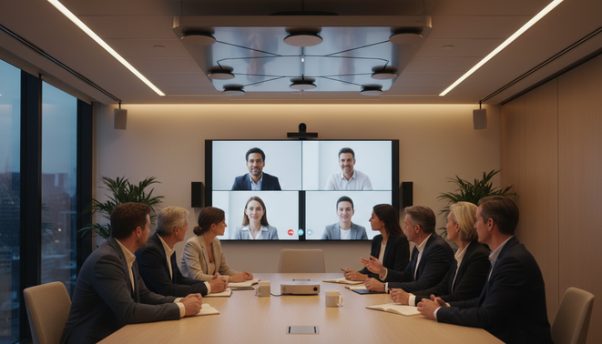 Modern hybrid office with intelligent audio technology