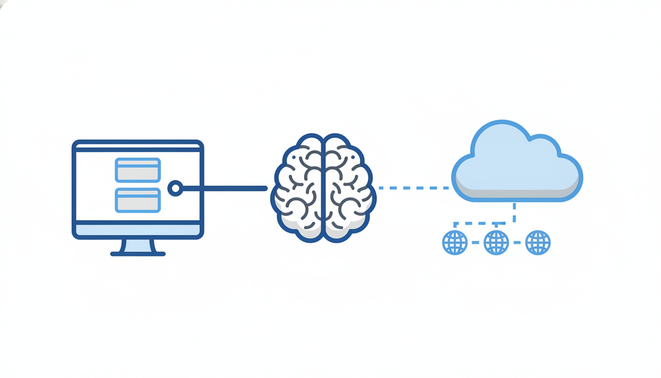 Visual representation of MCP server ecosystem showing Docker containers, local Stdio connection, and remote cloud connection via HTTP.