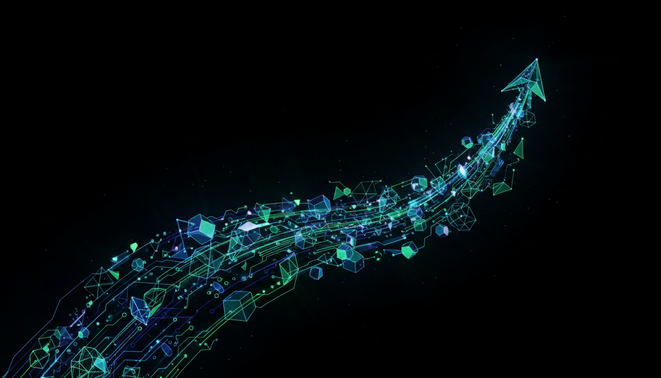 Abstract digital growth pathway with glowing circuit lines