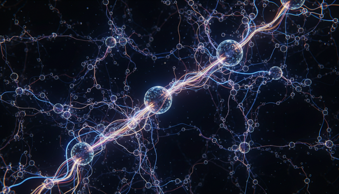 Abstract visualization of neural pathing and agentic intelligence