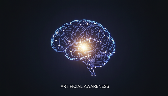 Stylized digital brain silhouette with glowing neural connections on a dark background