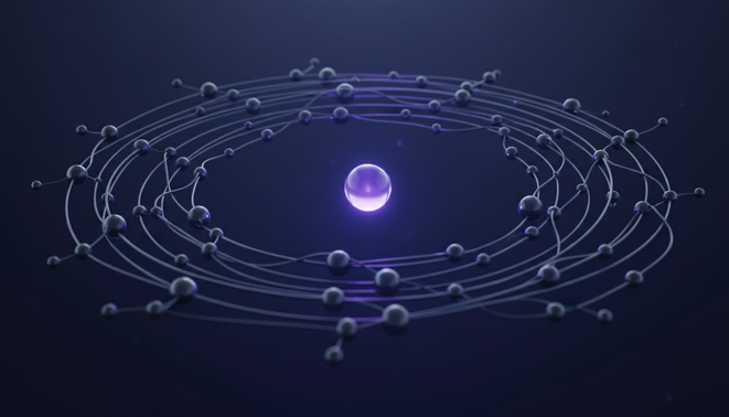 A single glowing central node at the center of a clean and professional digital neural web representing an autonomous AI agent navigating a feedback loop.