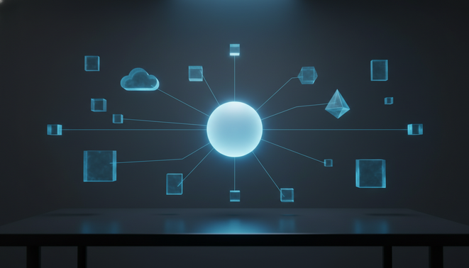 Minimalist representation of AI agents connected to data sources