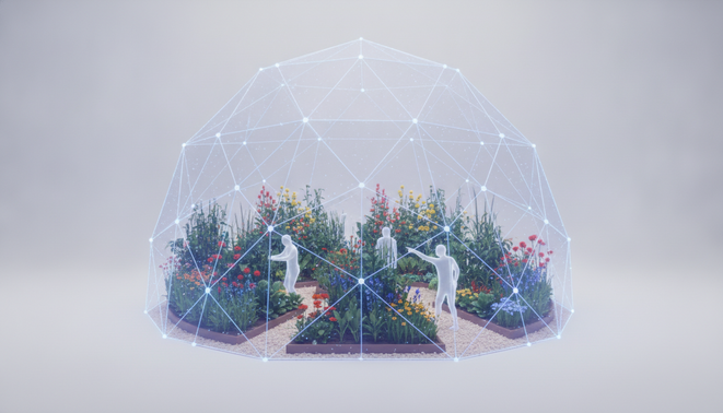 A digital shield protecting a small community garden