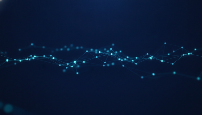 Abstract visualization of a connected node network representing data flow