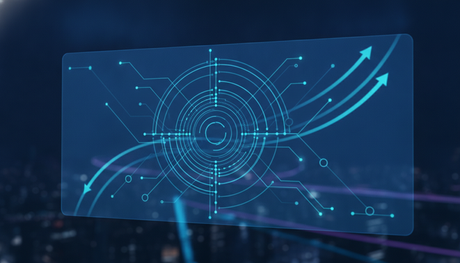 A futuristic minimalist digital payment interface with glowing blue neural network connections representing high tech financial growth and security