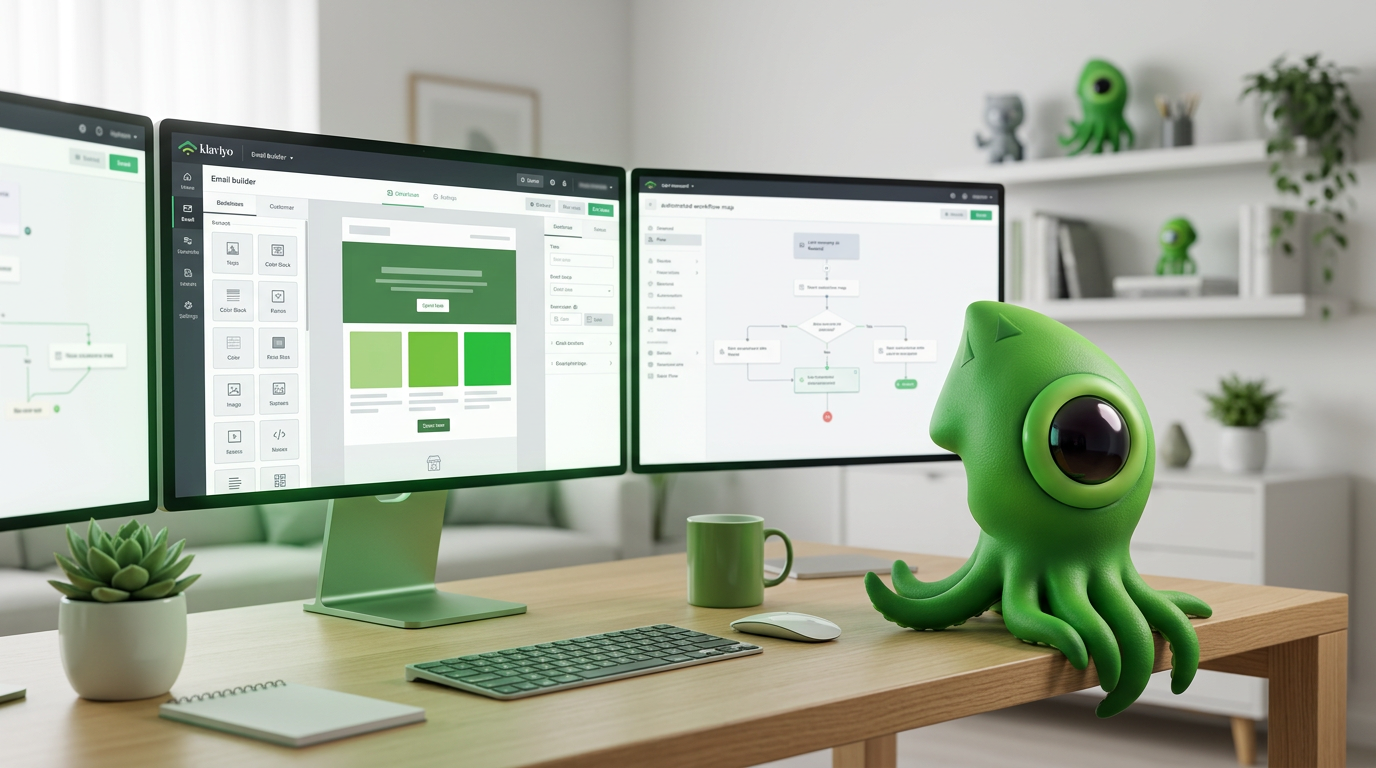 A dashboard interface showing Klaviyo's visual email builder in a klaviyo vs resend comparison.