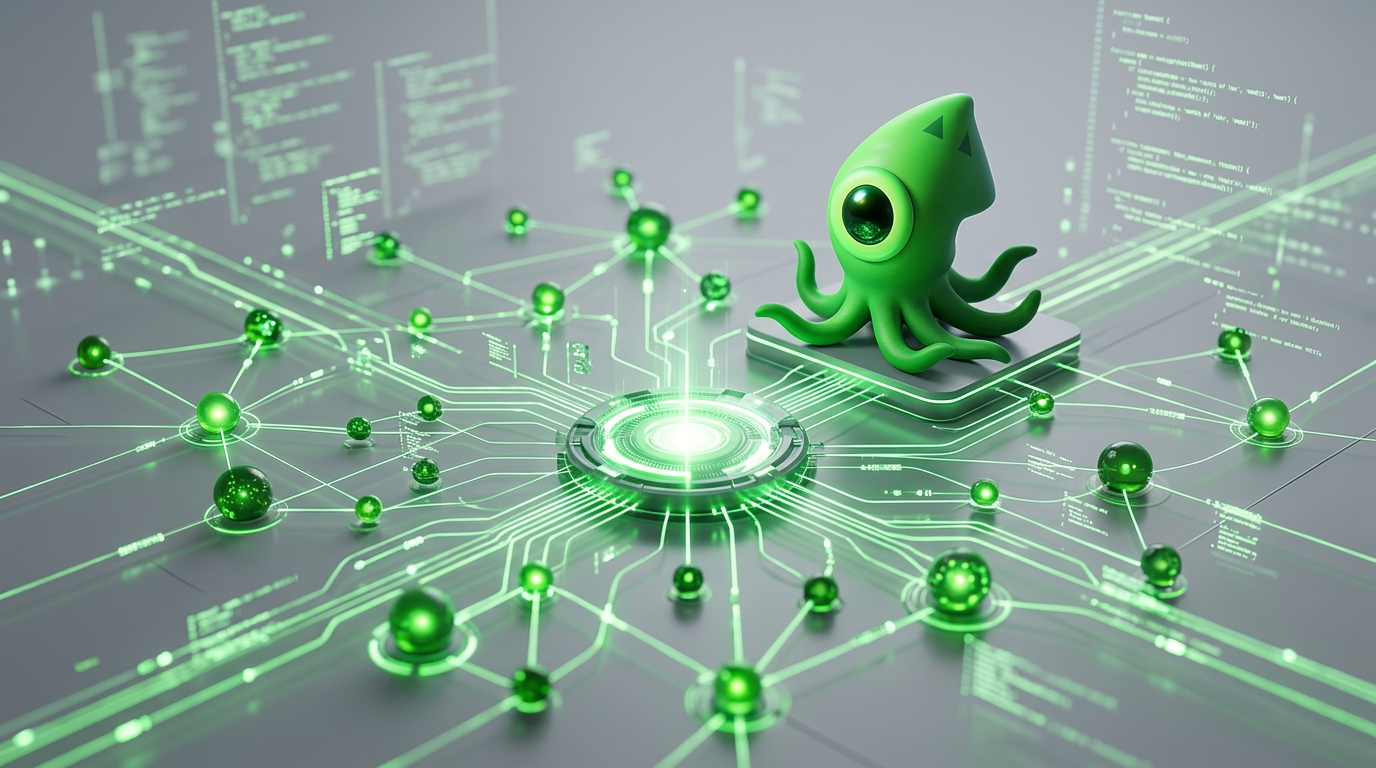 A complex web of glowing nodes representing agentic architectures connected to a central AI automation hub.