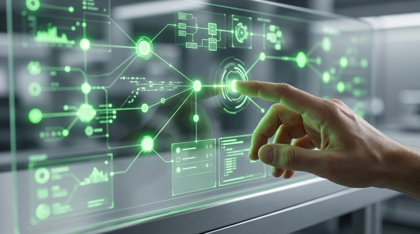 A sleek, futuristic digital dashboard representing modern ai workflow automation.