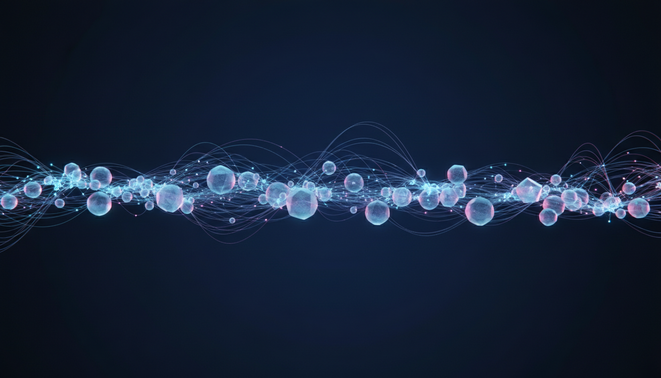 Minimalist digital representation of synchronized AI agents showing alignment and optimization