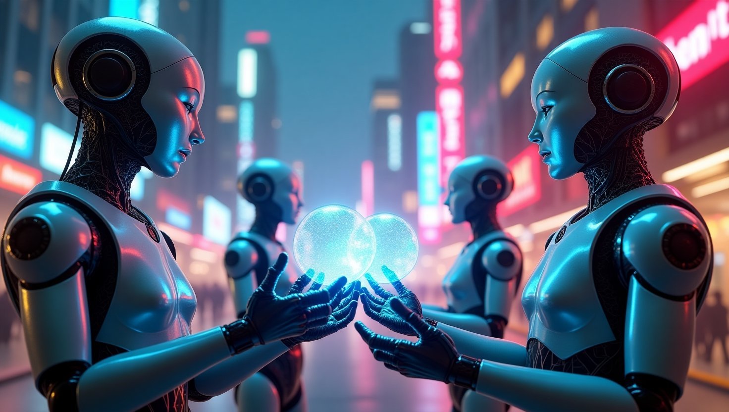 A diverse range of AI agents interacting in a simulated environment