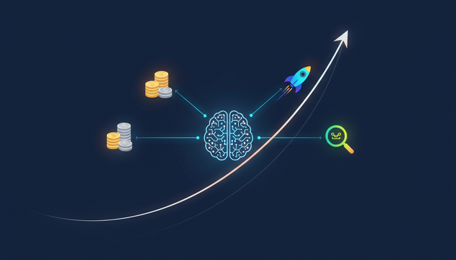 A digital visual showing AI powered growth phases