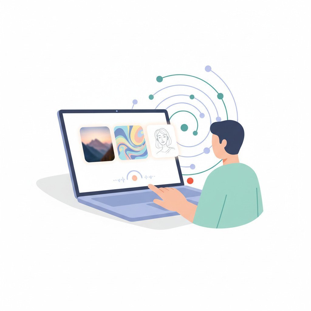 Minimalistic interface of user interacting with AI image generator