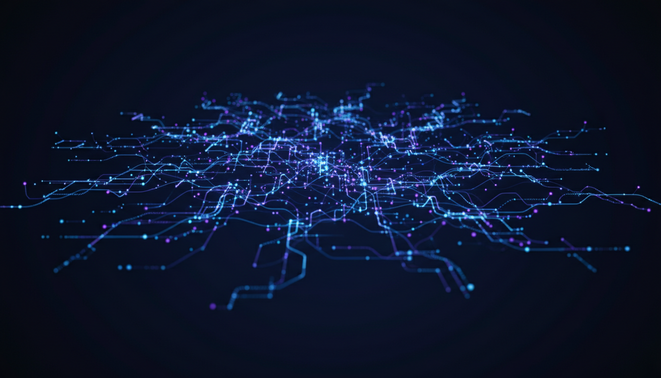 Digital representation of a scalable network of nodes symbolizing modern API infrastructure.